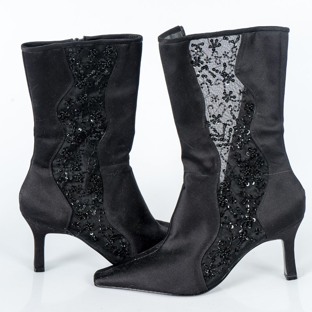 NWT Enzo Angiolini satin and sequin/bead boots - 9.5